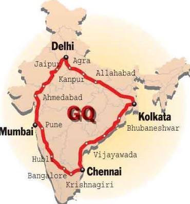 mappa del quadrilatero d'oro in india